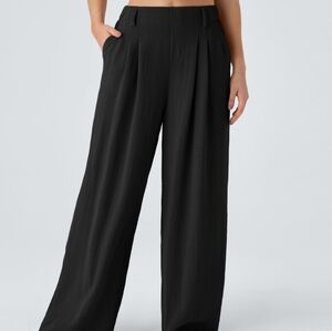 NWT!! Wide-Leg Pants Black Size XS Linen Feel Halara Pockets High Waisted